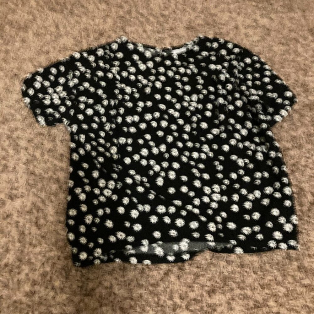 Zara Black and White Floral Print Short Sleeve Top 11-12 Years Polyester Texture